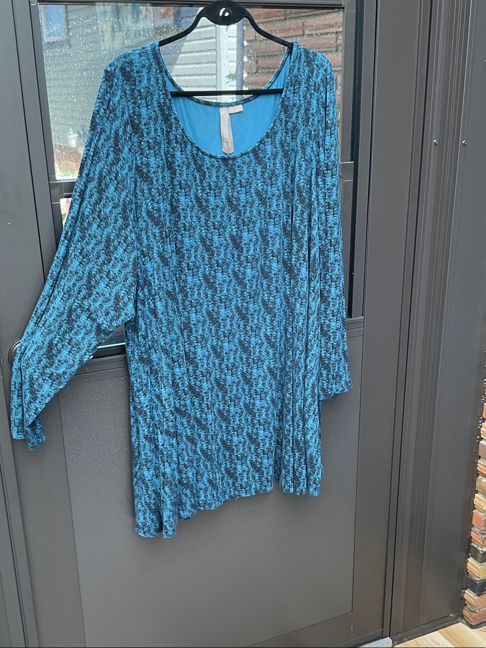 Penningtons Teal and Black Patterned Scoop Neck Tunic